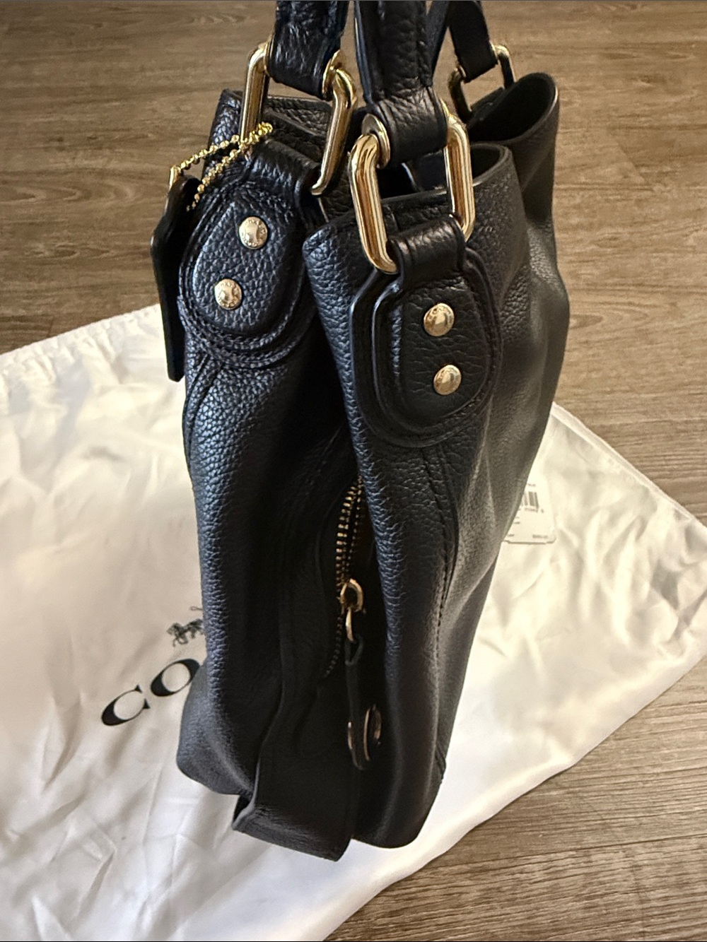 Coach Edie Black Pebbled Leather Shoulder Tote with Gold Hardware MSRP $374 - Picture 8 of 10